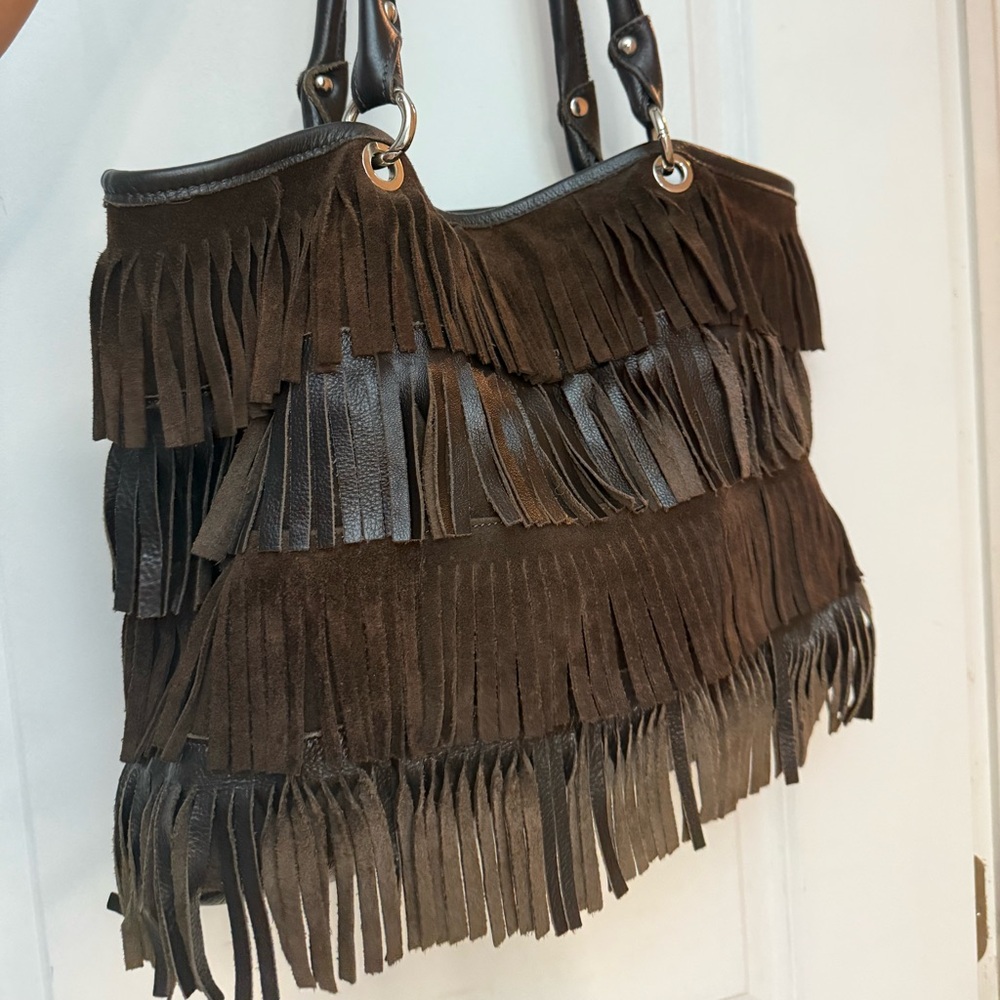 INNUE Brown Suede Fringe and Leather Bag